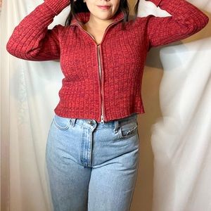 RED SWEATER WITH DOUBLE ZIPPER